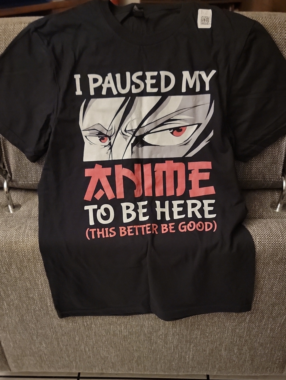 Gildan Black Tee with Red and White Anime Eye Graphic, Sz. Male Small.